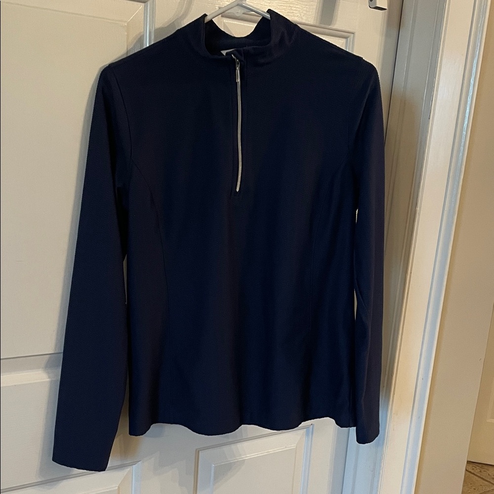Lady Hagen Dark Blue Textured Quarter-Zip Top